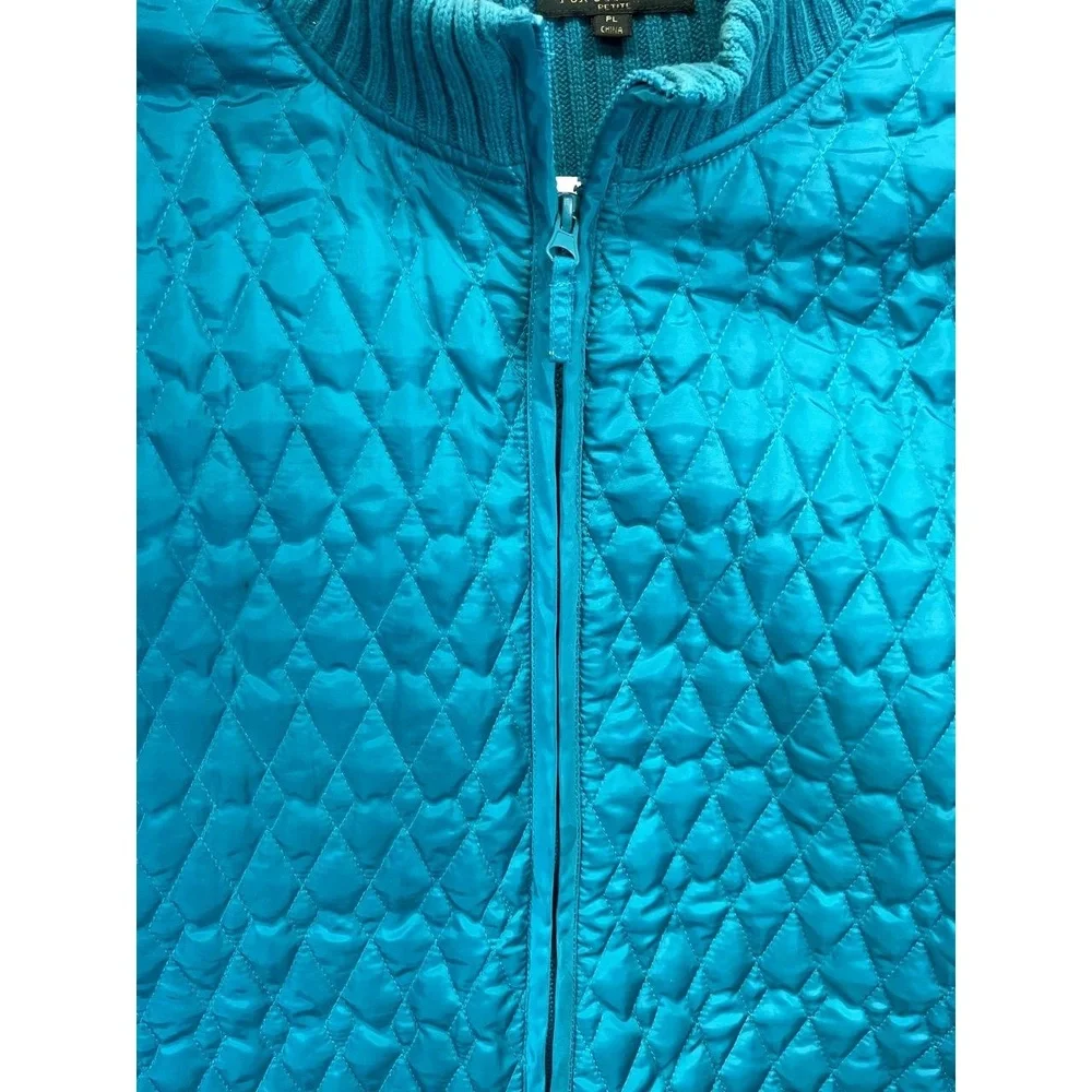 Vintage For Cynthia Petite Women's Teal Quilted Knit Zip Sweater Jacket Size‎ PL